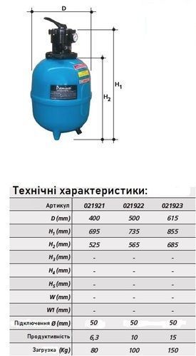 Фільтр 400мм з верхнім клапаном для 50кг піску, 6.3м3/год, PG "PREMIUM" PG-021921 PG-021921 фото